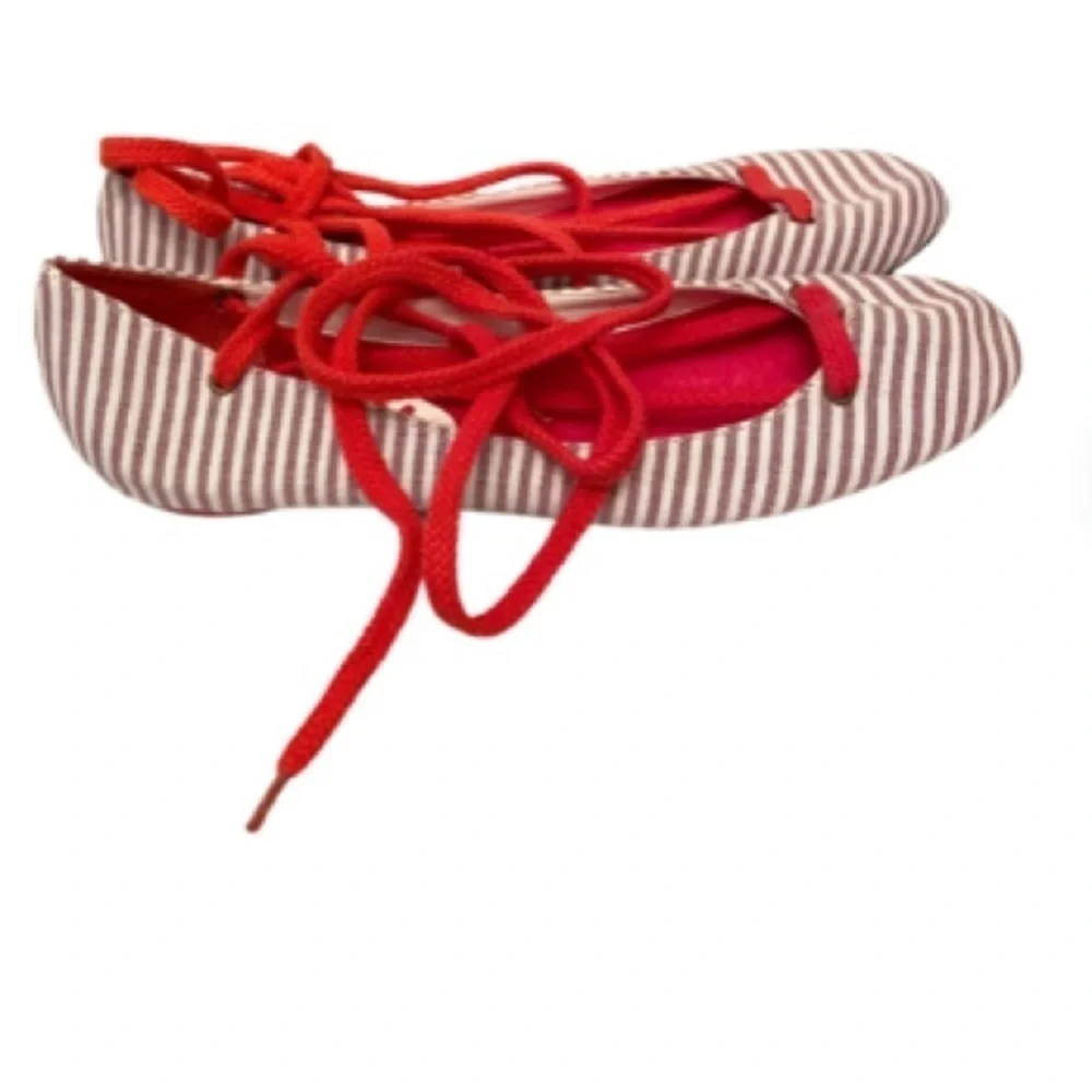 EXCHANGE Charles David Ankle Tie Shoes Ballet Flats Striped Nautical 6.5